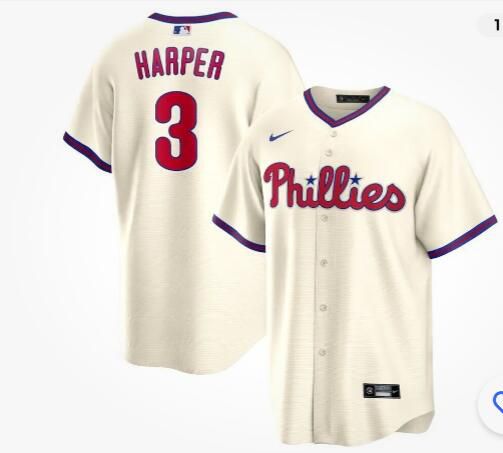 Men 2024 MLB Philadelphia Phillies  #3 Bryce Harper Cream jersey